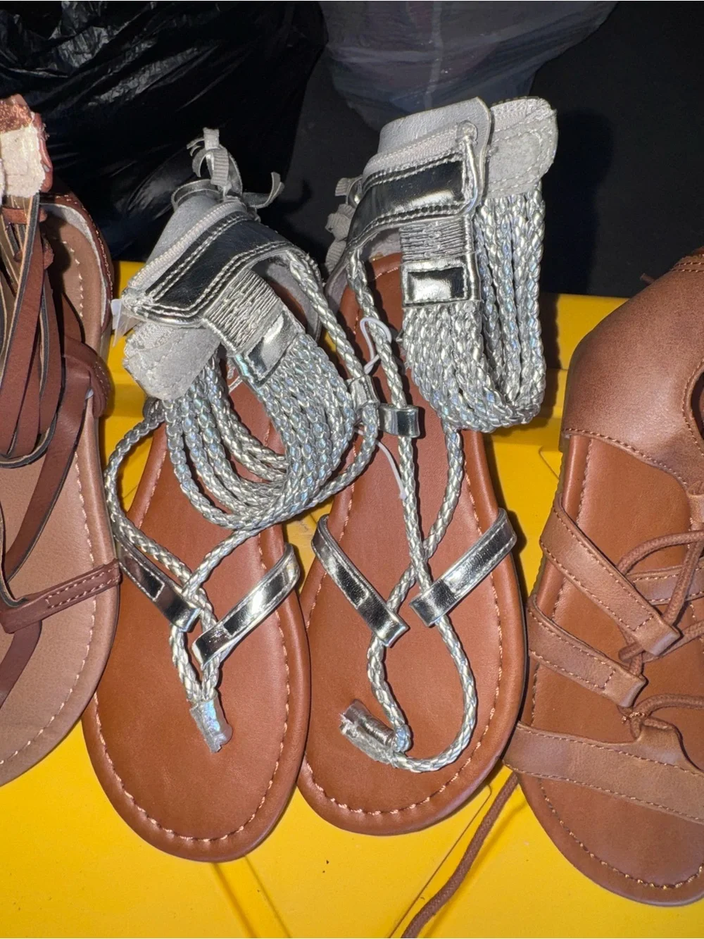 Justice Girls Brown and Silver Gladiator Sandals